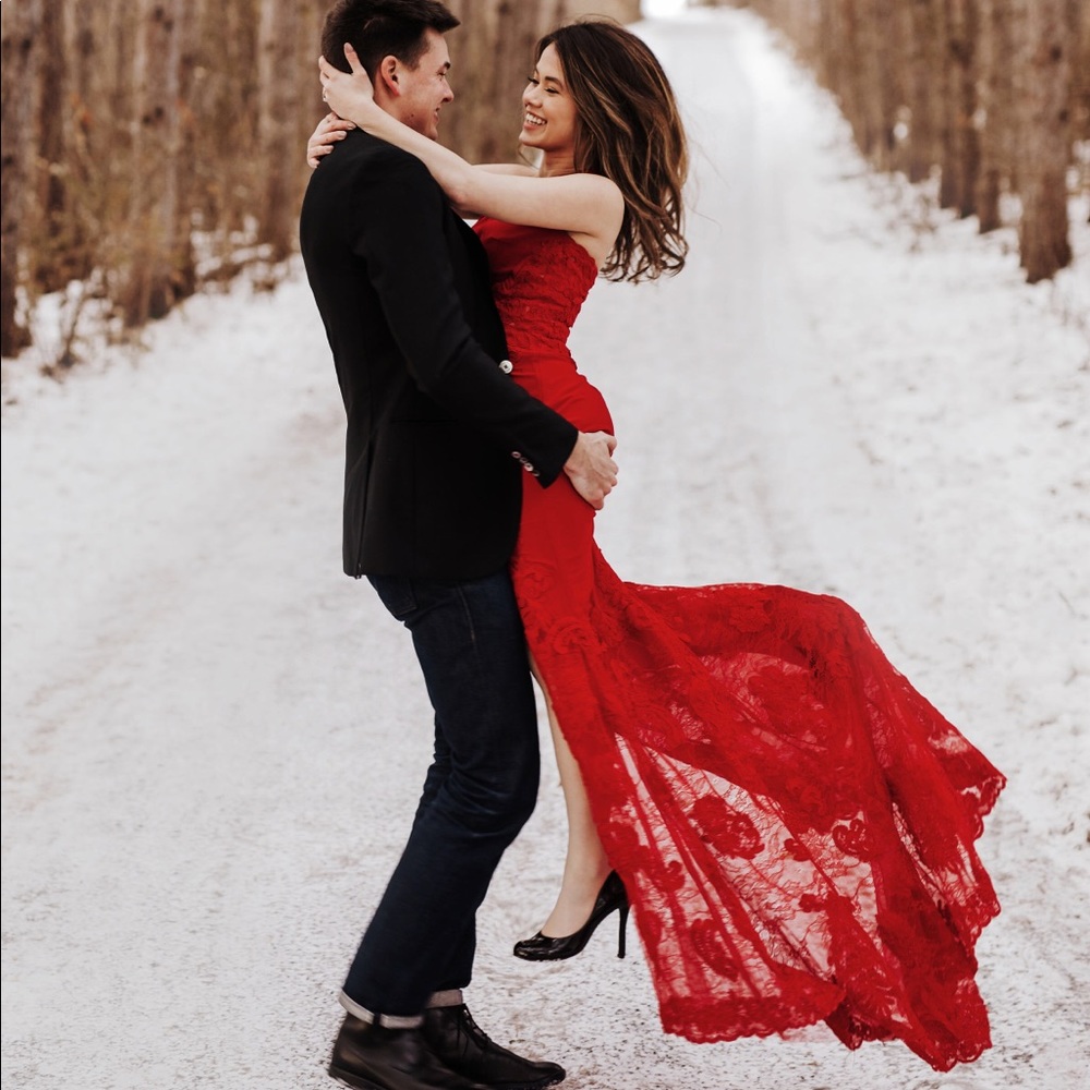 Sherri Hill Red Lace Prom Dress